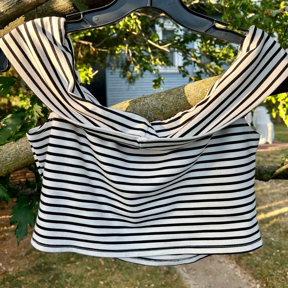 Altared State Striped Off-shoulder boat neck collar crop top nautical y2k XL